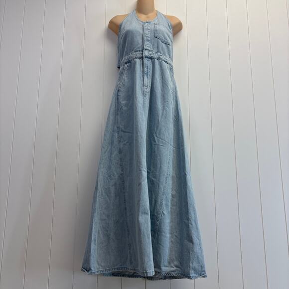 Universal Thread Boho Western Denim Halter Maxi Dress Size 4 Indie Folk NWT - Picture 1 of 12